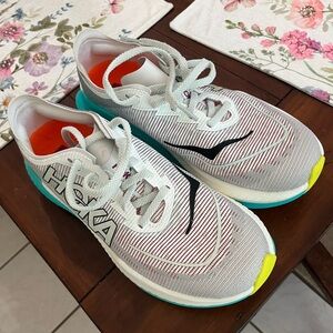 HOKA Running Shoes in White and Teal